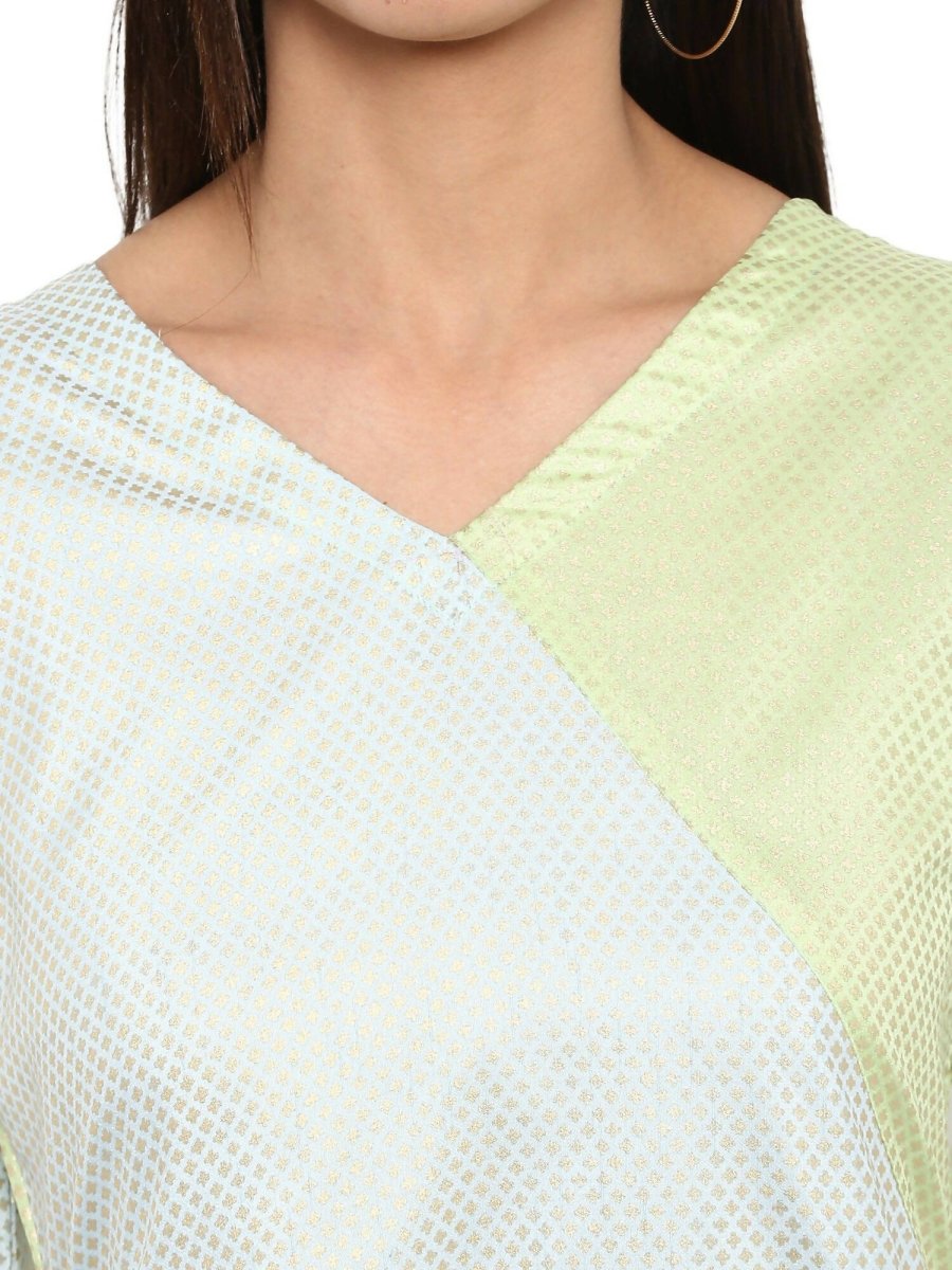 Ahalyaa Women Lime Green & Off-White Printed A-Line Kurta | Swadesiicart
