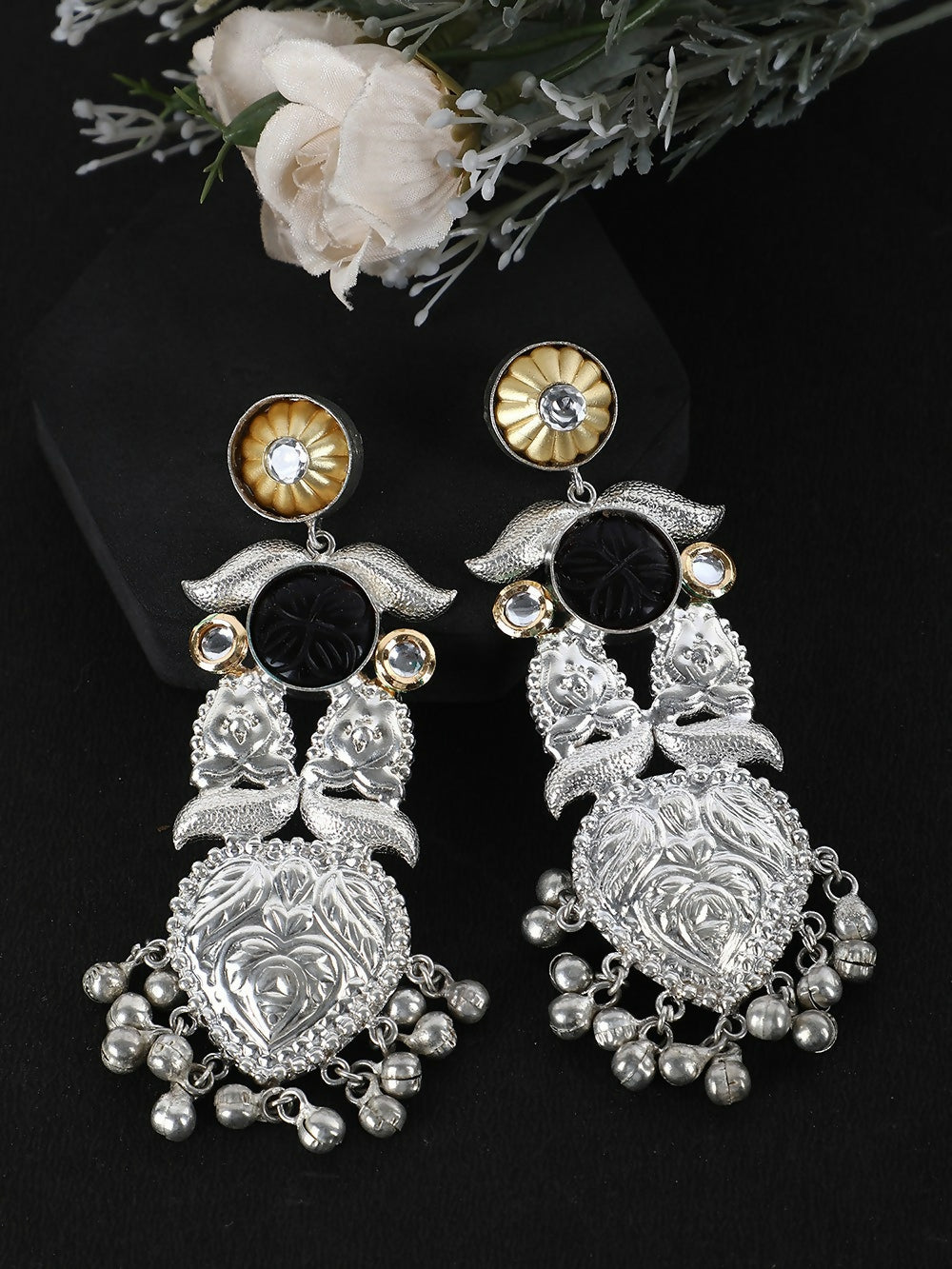 Joban Fashion Women Long Pattern Silver Tone Earrings | Swadesiicart