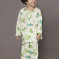 Breathables White Blue-Green Animal Cotton Nightsuit | Boys & Girls Kids