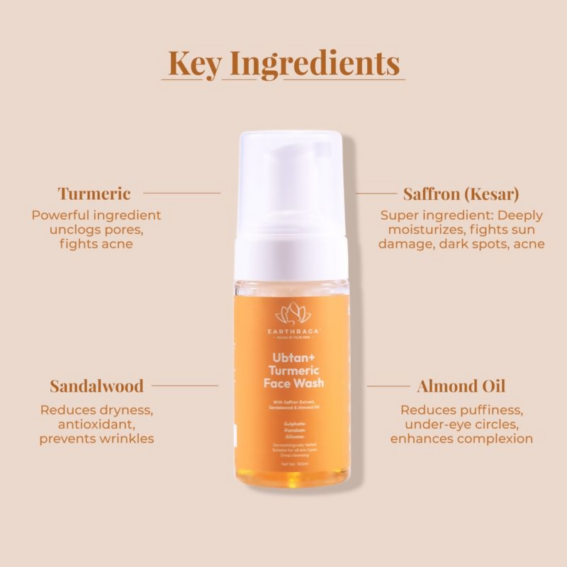Earthraga Ubtan And Turmeric Foaming Face Wash - Swadesiicart