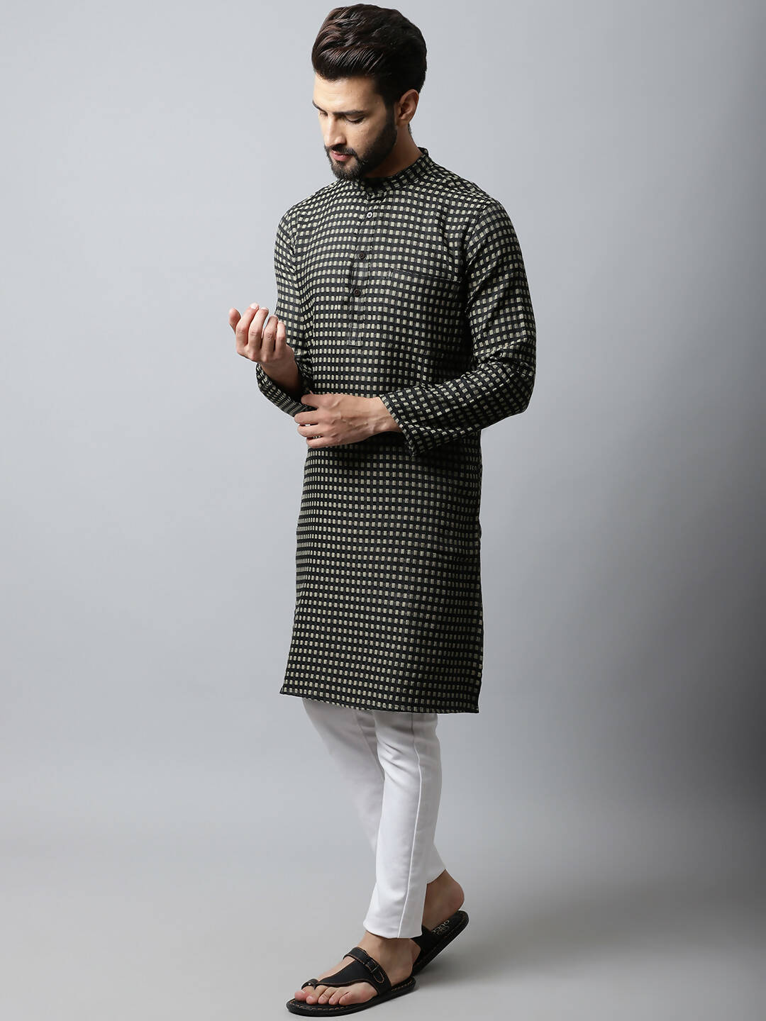 Even Apparels Brown Color Pure Cotton Men's Kurta With Band Collar (CHK1185) | Swadesiicart