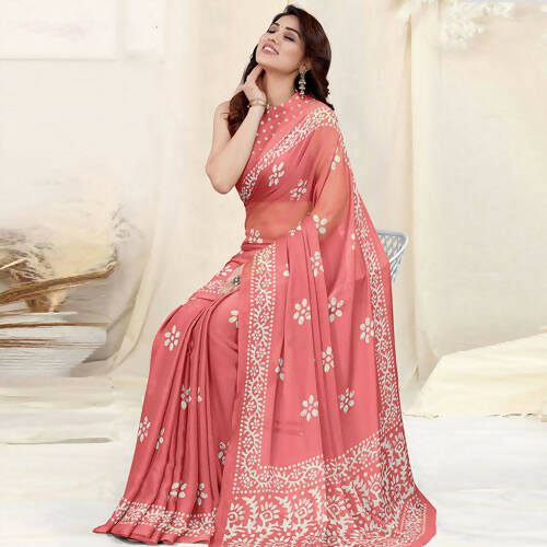 Women's Partywear Designer Peach Chinon Shiffon Fancy Saree - Dyuti | Swadesiicart