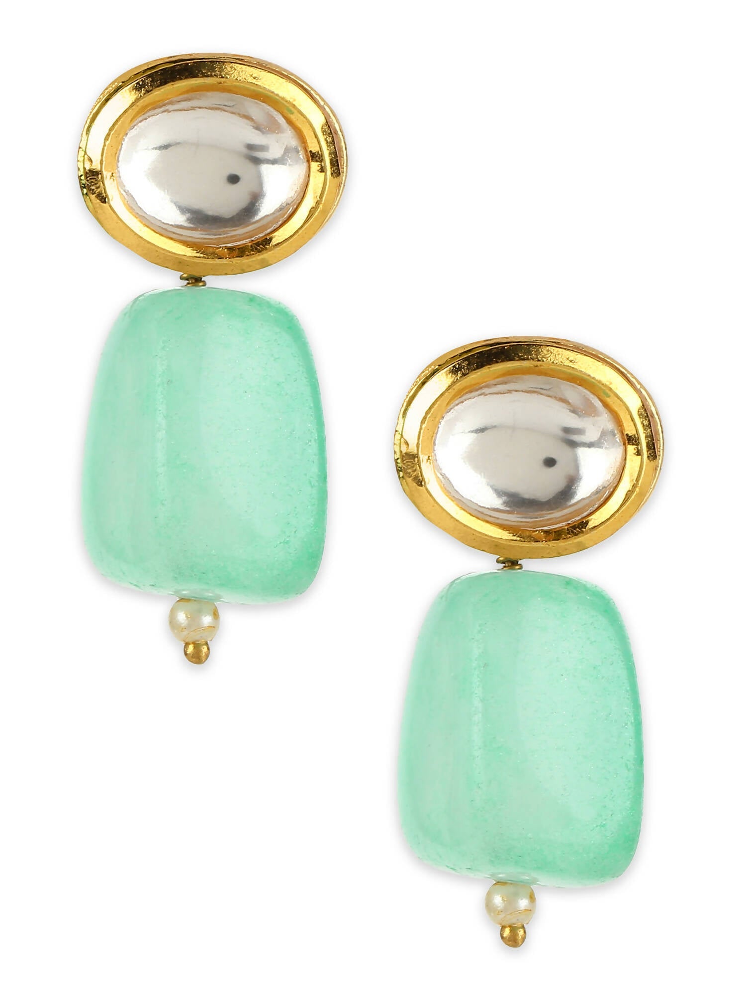 Gold-Polished Contemporary Kundan Drop Earrings - Ruby Raang | Swadesiicart