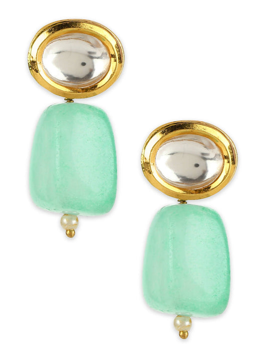 Gold-Polished Contemporary Kundan Drop Earrings - Ruby Raang | Swadesiicart
