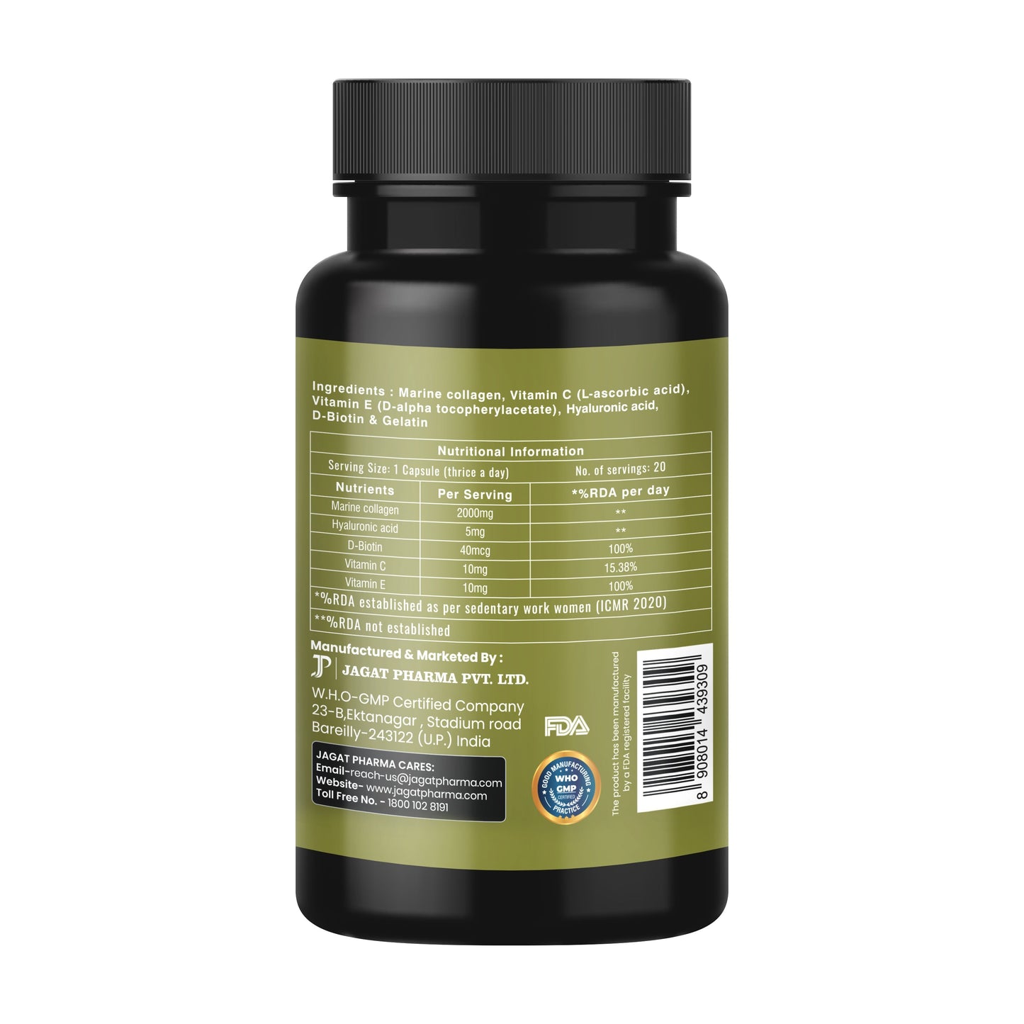 Jagat Pharma Marine Collagen Capsules for Hair, Skin, Joint, Nail, Bones | Swadesiicart