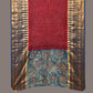 Maroon and Blue Bandhani Kanchipuram Silk Handloom Dupatta with Kalamkari Design - Global Threads | Swadesiicart