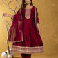 Yufta Maroon Embroidered Anarkali Kurta Dupatta Set With Cotton Lining - Swadesiicart