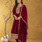 Yufta Maroon Embroidered Anarkali Kurta Dupatta Set With Cotton Lining - Swadesiicart