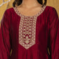 Yufta Maroon Embroidered Anarkali Kurta Dupatta Set With Cotton Lining - Swadesiicart