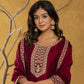Yufta Maroon Embroidered Anarkali Kurta Dupatta Set With Cotton Lining - Swadesiicart