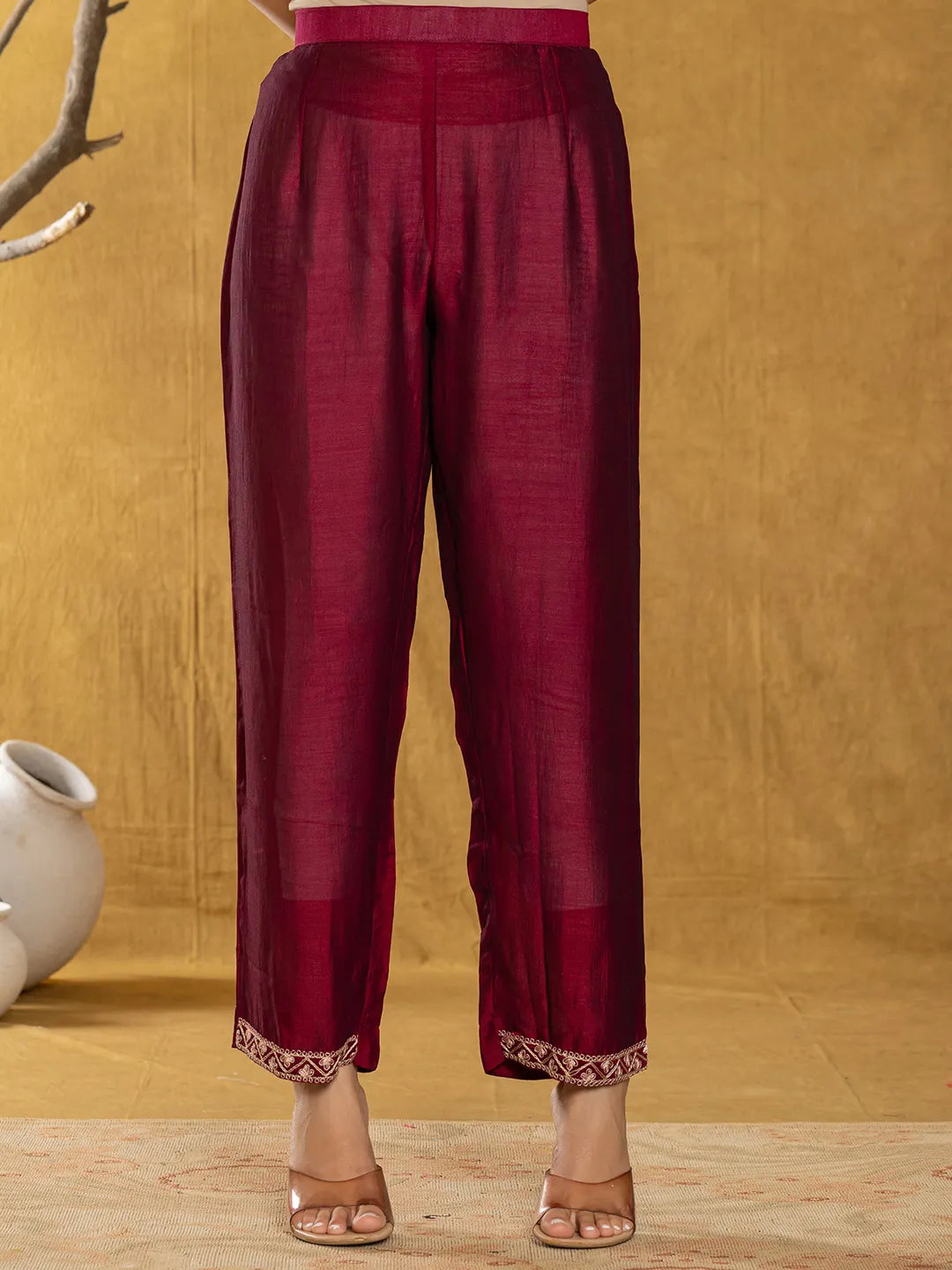 Yufta Maroon Embroidered Anarkali Kurta Dupatta Set With Cotton Lining - Swadesiicart