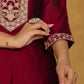 Yufta Maroon Embroidered Anarkali Kurta Dupatta Set With Cotton Lining - Swadesiicart