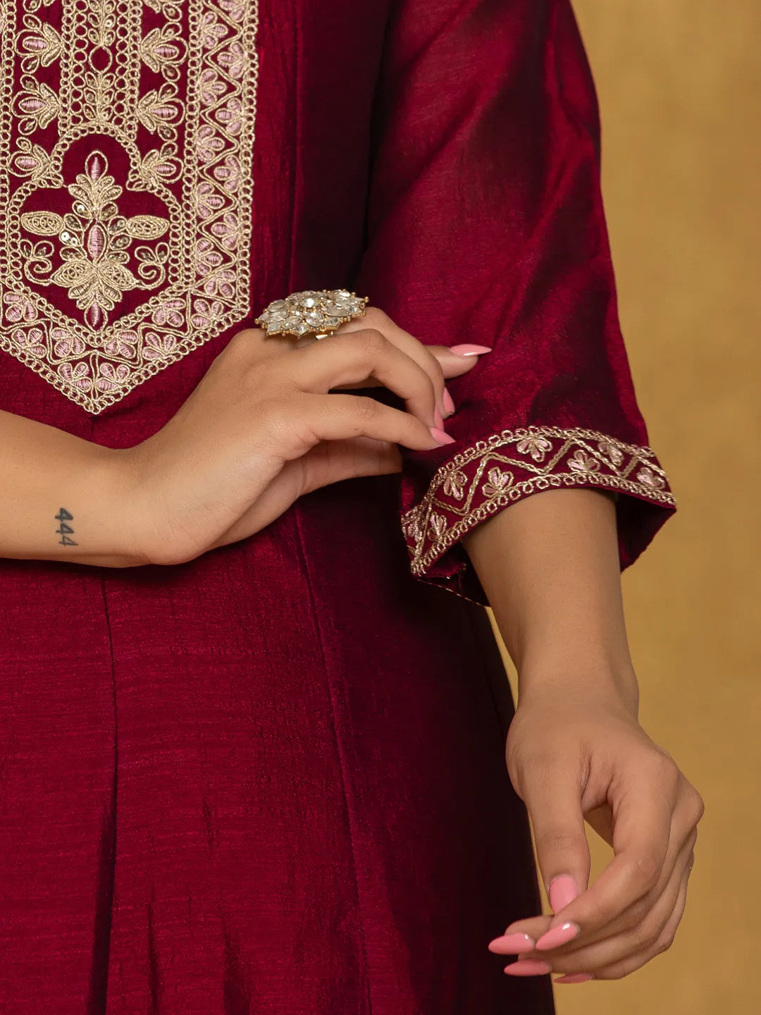 Yufta Maroon Embroidered Anarkali Kurta Dupatta Set With Cotton Lining - Swadesiicart