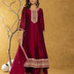 Yufta Maroon Embroidered Anarkali Kurta Dupatta Set With Cotton Lining - Swadesiicart