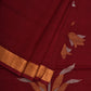 Maroon Khadi Cotton Handloom Saree with Pallu Design - Global Threads | Swadesiicart