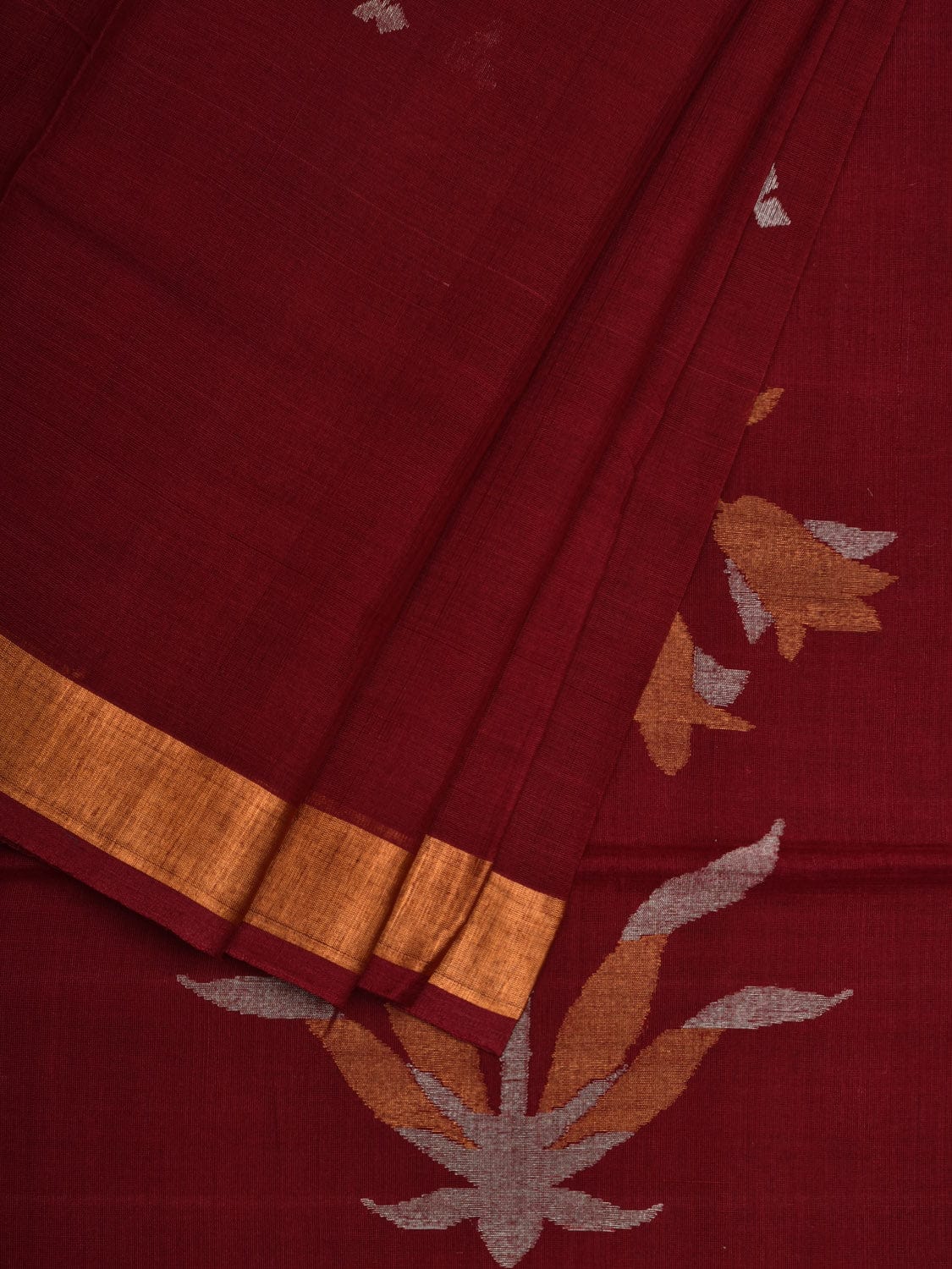 Maroon Khadi Cotton Handloom Saree with Pallu Design - Global Threads | Swadesiicart