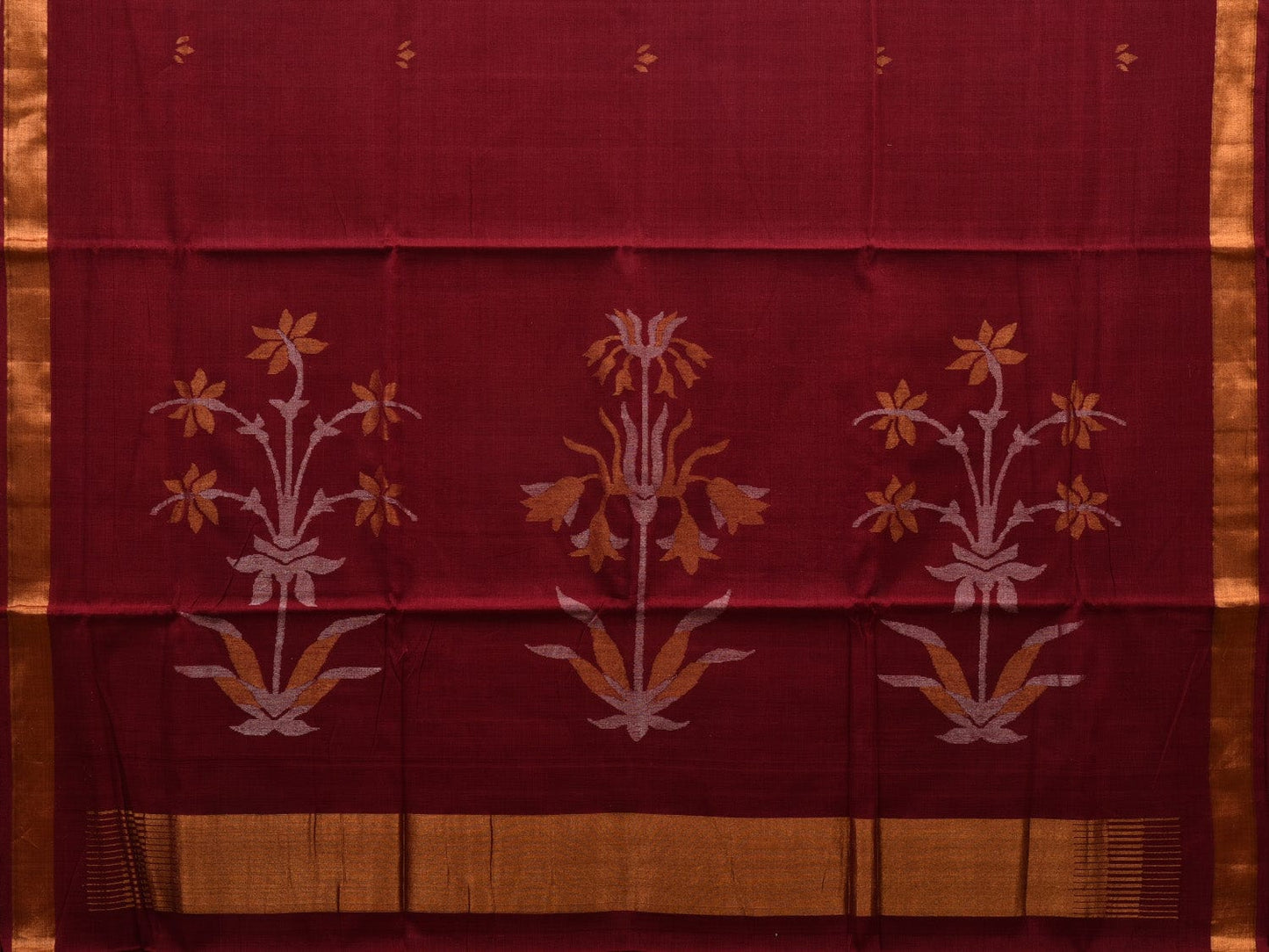 Maroon Khadi Cotton Handloom Saree with Pallu Design - Global Threads | Swadesiicart