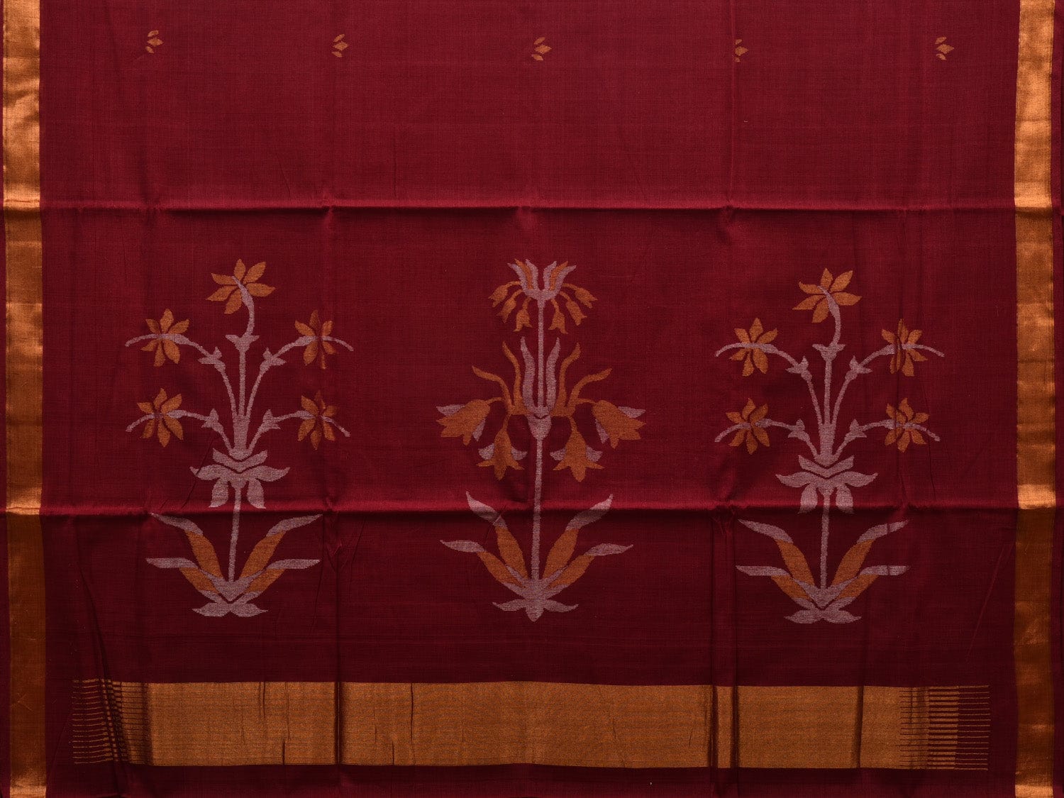 Maroon Khadi Cotton Handloom Saree with Pallu Design - Global Threads | Swadesiicart