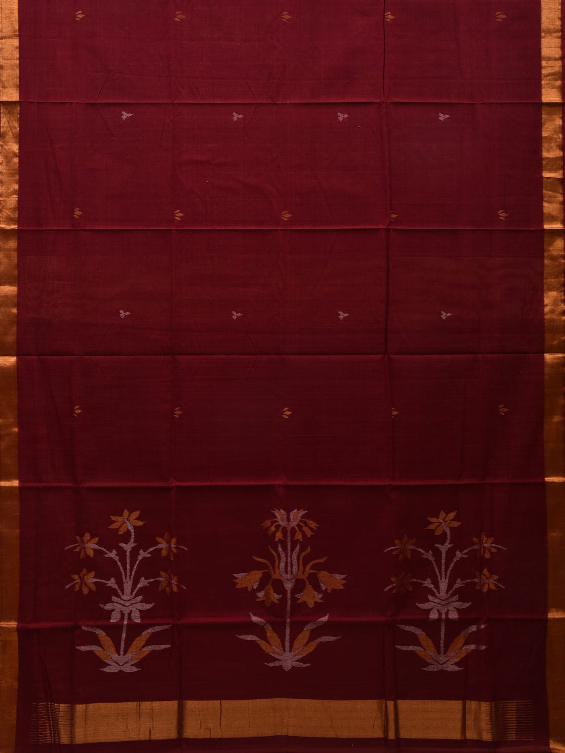 Maroon Khadi Cotton Handloom Saree with Pallu Design - Global Threads | Swadesiicart