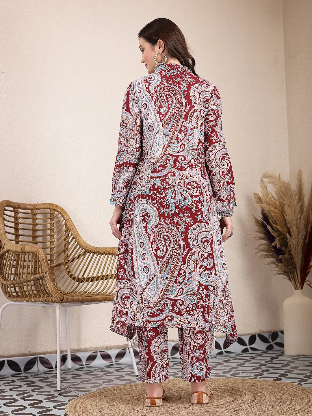 Yufta Maroon Pure Cotton Boho Print Co-Ord Set - Swadesiicart