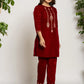 Yufta Maroon Velvet Embroidered Co-Ord Set With Cotton Lining - Swadesiicart
