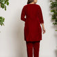 Yufta Maroon Velvet Embroidered Co-Ord Set With Cotton Lining - Swadesiicart