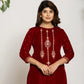 Yufta Maroon Velvet Embroidered Co-Ord Set With Cotton Lining - Swadesiicart