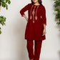 Yufta Maroon Velvet Embroidered Co-Ord Set With Cotton Lining - Swadesiicart