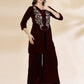 Yufta Maroon Velvet Zari Work CoOrd Set - Swadesiicart