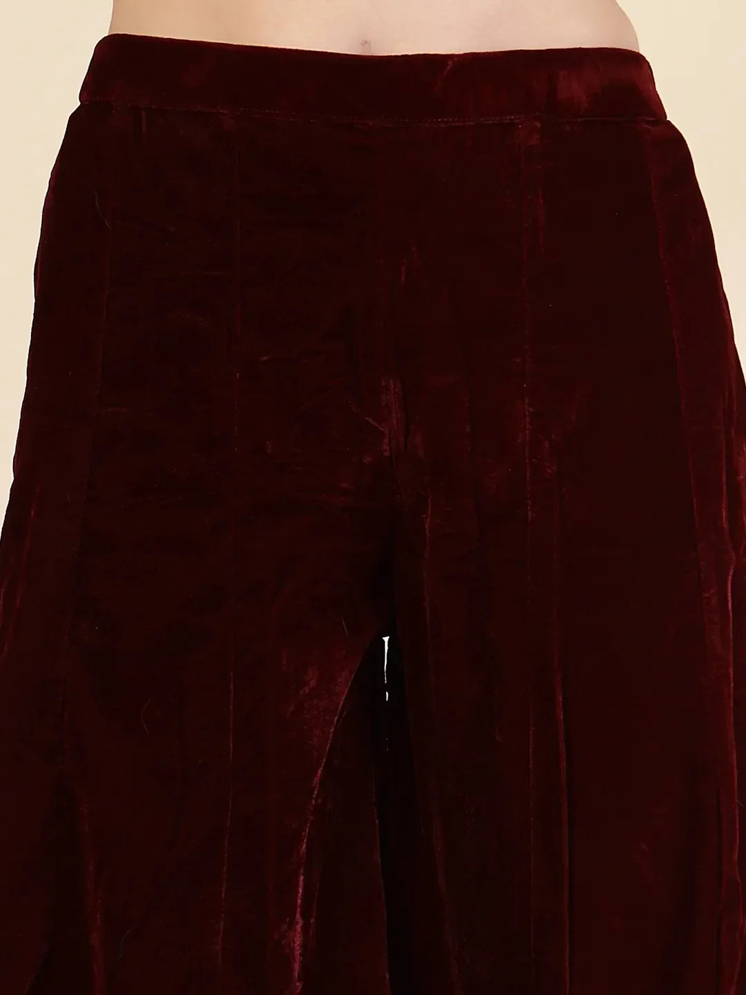 Yufta Maroon Velvet Zari Work CoOrd Set - Swadesiicart
