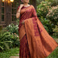 Anaita Maroon Silk Blend Woven Saree With Blouse