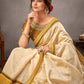 Off-White And Mustard Yellow Tusser Silk Zari And Sequins Embroidery Saree - Norita Arinya | Swadesiicart