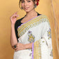 Very Much Indian Handblock Printed Cotton Saree With Natural Dyes - White | Swadesiicart