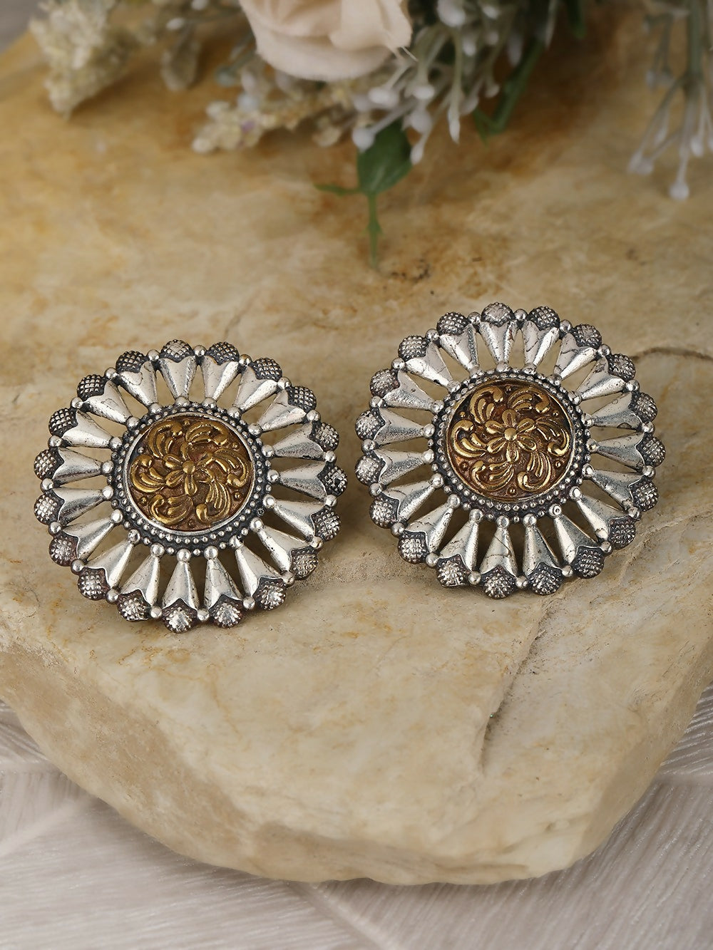 Joban Fashion Women Round Shape Dual Tone Brass Earrings | Swadesiicart