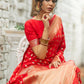 Vishnu Weaves Women's Red Banarasi Silk Zari Woven Saree with Unstitched Blouse - Swadesiicart