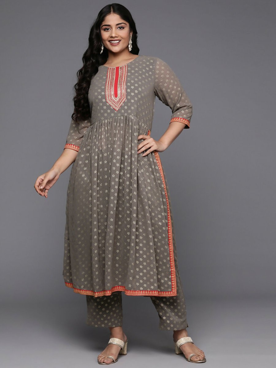 Ahalyaa Women's Traditional wear Kurta Set - Grey | Swadesiicart