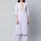 Ahalyaa Women's Powder Blue Crepe Gold Printed Kurta Palazzo Set | Swadesiicart