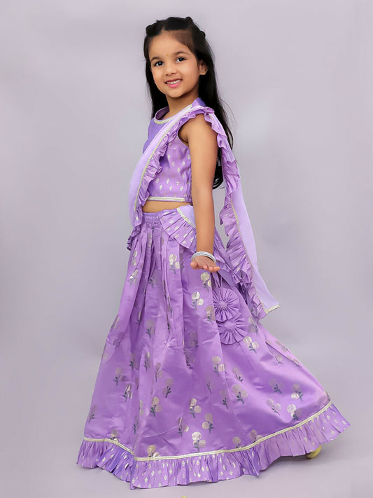 Lil Drama Mishti Purple Lehanga Choli Dupatta Set For Girls | Swadesiicart