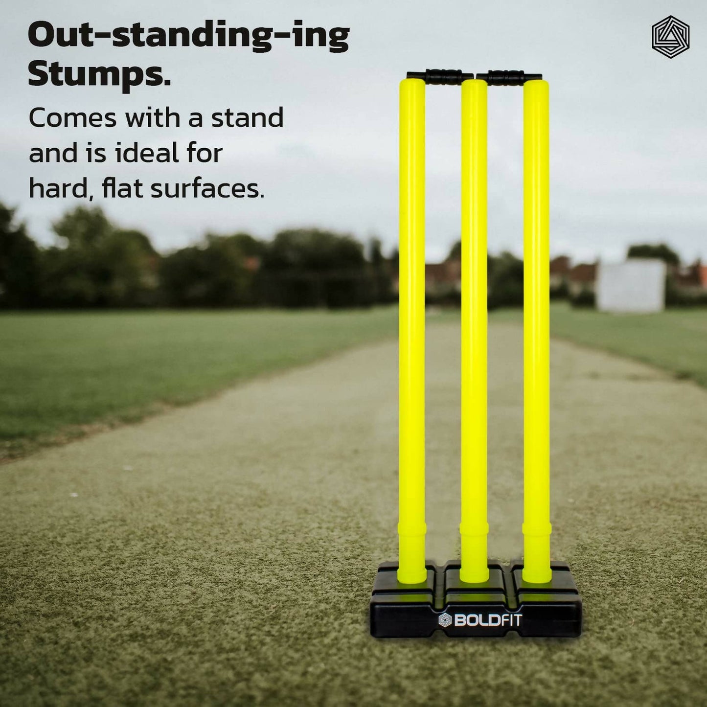 Boldfit Cricket Stumps with Stand & Bails - Fluorescent Green - Swadesiicart