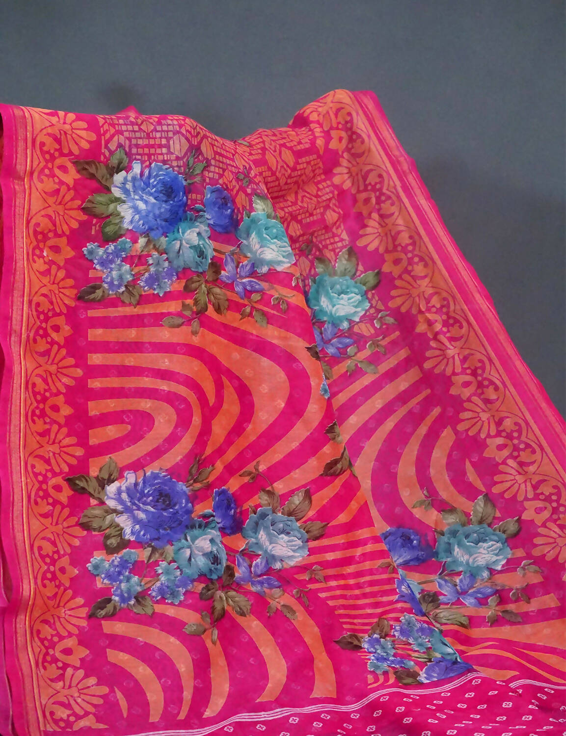 Shades Of Rani Pink Floral Design Semi Chanderi Saree By Gayathri Reddy Designer Studio | Swadesiicart