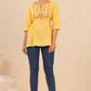 Juniper Women Yellow Cotton Dobby Embroidered A-Line Tunic | Swadesiicart