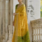 Vishnu Weaves Women's Yellow Raw Silk Thread Ikkat Woven Saree with Blouse - Swadesiicart