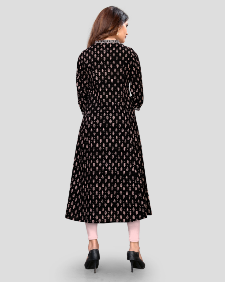 NOZ2TOZ Women's Black Color Cotton Flared Kurta (1Pc) - Swadesiicart
