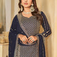 Mesmeric Blue Faux Georgette Palazzo Suit with Embroidery - Emponline | Swadesiicart