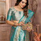 Anaita Blue Tissue Silk With Zari Weaving Saree With Blouse