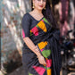Black Polycotton Woven Design Saree with Unstitched Blouse - Hiral Fashion | Swadesiicart