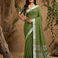 Anaita Mehendi Linen Cotton Zari Work Saree With Blouse