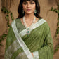 Anaita Mehendi Linen Cotton Zari Work Saree With Blouse