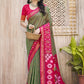 Anaita Mehndi Pochampally Silk Saree With Floral Printed Work With Blouse