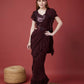 Wine Imported Crush Solid Ready to Wear Saree with stitched Blouse - Aayan | Swadesiicart